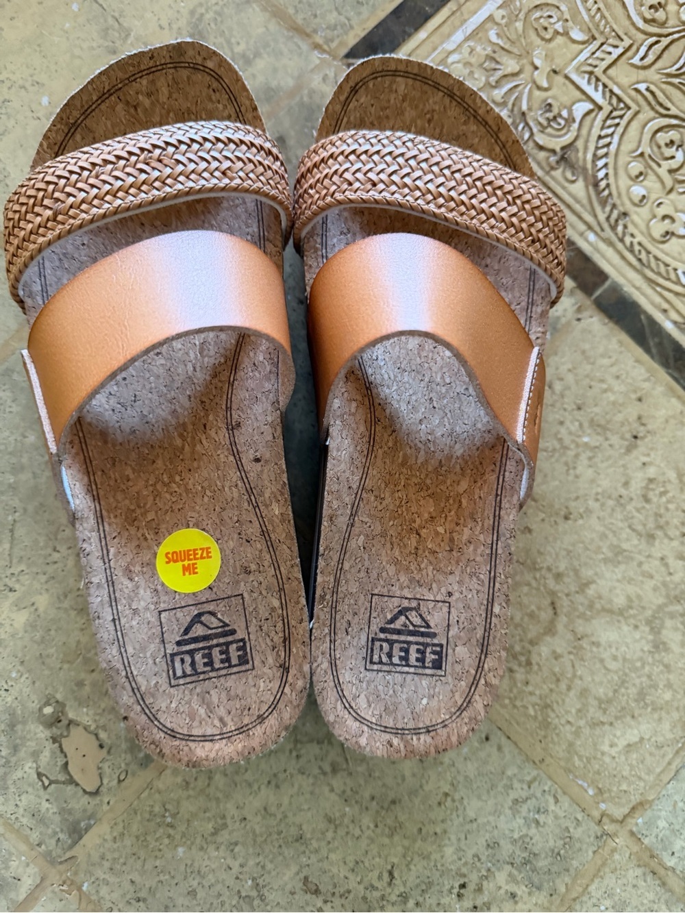 Reef Women's Metallic Copper Braided-Trim Slide Sandals